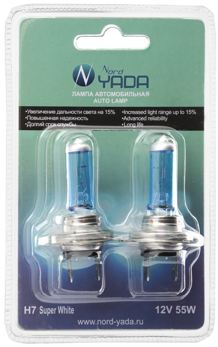 Лампа автомобильная галогенная Nord Yada Super White, цоколь H7, 12V, 55W, 2 шт. 902553902553 Лампа автомобильная галогенная Nord Yada Super White, цоколь H7, 12V, 55W, 2 шт. 902553902553Автомобильные галогенные лампы Nord Yada Super White - источники света, у которых светящим элементом является вольфрамовая спираль. У ламп есть большой запас срока службы. Способны выдержать большое количество включений и выключений. Питание: 12 В. Номинальная мощность: 55 Вт. В комплекте 2 лампы.