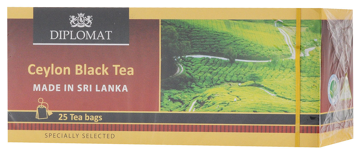 Diplomat Ceylon Black Tea Classic Blend чай черный в пакетиках, 25 шт0120710 Diplomat Ceylon Black Tea Classic Blend чай черный в пакетиках, 25 шт0120710Diplomat Ceylon Black Tea Classic Blend - черный классический чай. Напиток имеет бархатный вкус, в котором преобладают древесные нотки и послевкусие с цветочными нотками.