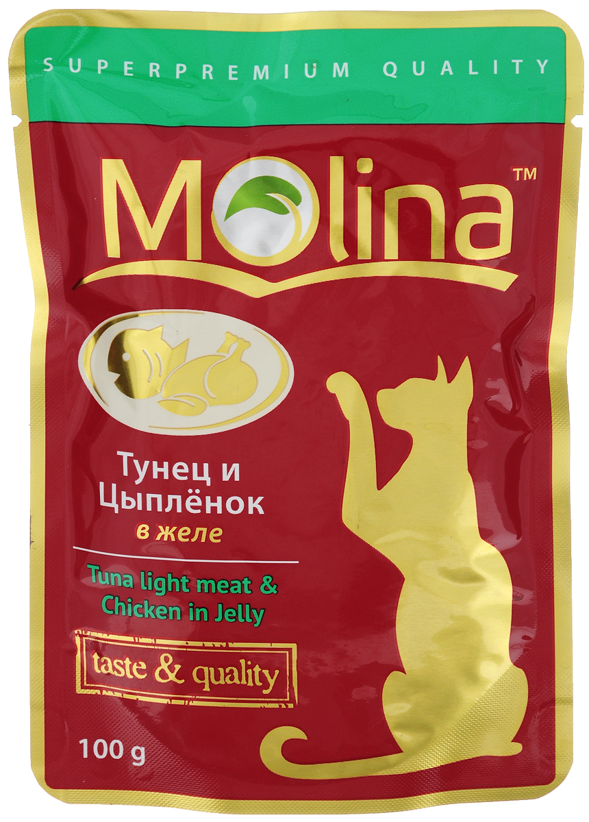 Консервы для кошек Molina, с тунцом и цыпленком в желе, 100 г4620002671075 Консервы для кошек Molina, с тунцом и цыпленком в желе, 100 г4620002671075Консервы для кошек Molina - это высококачественный, сбалансированный, натуральный продукт, который содержит все необходимые компоненты, обеспечивающие организм ваших питомцев энергией, витаминами и минеральными веществам, необходимыми для здорового роста и развития. Консервы изготовлены из натурального мяса цыпленка и тунца в желе. Консервы Molina - польза натуральных ингредиентов для долгой и здоровой жизни вашего питомца. Товар сертифицирован.