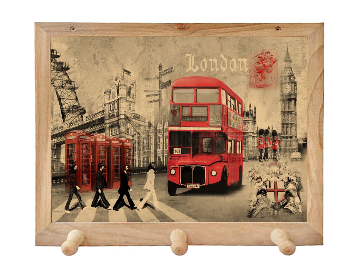 Вешалка GiftnHome Лондон, с 3 крючками, 38 х 34 смTH-London(b) Вешалка GiftnHome Лондон, с 3 крючками, 38 х 34 смTH-London(b)Art-Casual - что значит буквально: повседневное искусство - это Новый тренд, новый стиль предложения обычных домашних аксессуаров в качестве элементов, задающих стиль и шарм окружающего пространства.Уникальное сочетание привычной функциональности и декоративной, интерьерной функции - это актуальная, современная тенденция от прогрессивных производителей товаров для дома. Вешалка для полотенец - это всем знакомый, понятный и нужный предмет в каждом доме.Проект GiftnHome предлагает серию изделий из натурального дерева (Eco-Life), в комбинации с модными цветными принтами на корпусе от Креативной студии AntonioK.Это изделия больше, чем просто крючки для полотенец, они несут интерьерное решение, зададут настроение и стиль на вашей кухне, столовой или дачной веранде. В серии Эко-Лайф, от GiftnHome - можно, так же приобрести ключницы, подносы и столики в постель из благородных пород дерева (бук, дуб), с актуальными дизайнами на поверхности древесины.