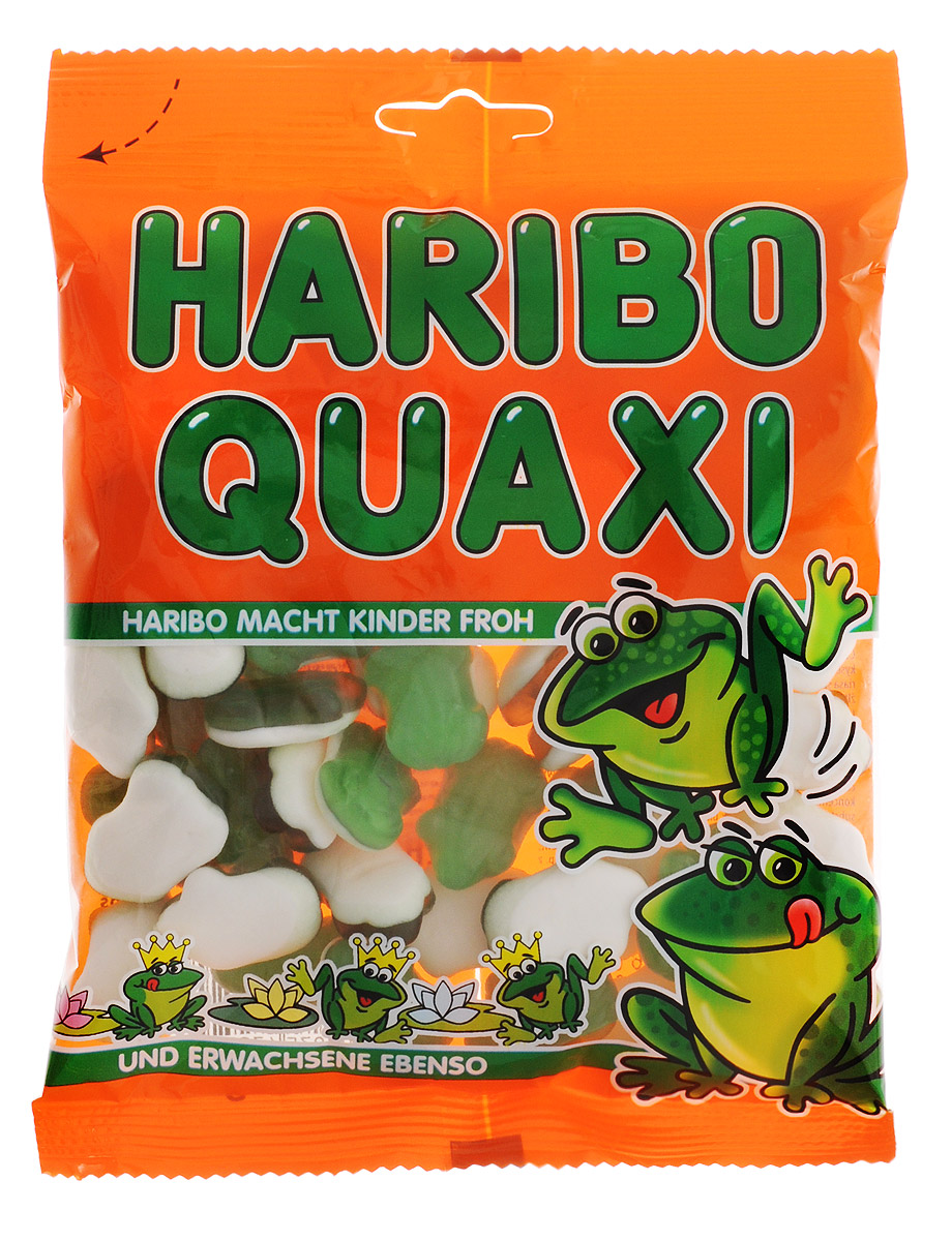 Haribo Лягушки жевательный мармелад, 200 г47251 Haribo Лягушки жевательный мармелад, 200 г47251У лягушек Haribo белый животик из нежно вспененной сахарной массы с ароматом персика, а сверху – зеленый мармелад с добавлением мандаринового сока. Ни одна лягушка Haribo не содержит искусственных красителей и химических добавок. Натуральная мармеладная лягушка – натуральное мармеладное удовольствие!