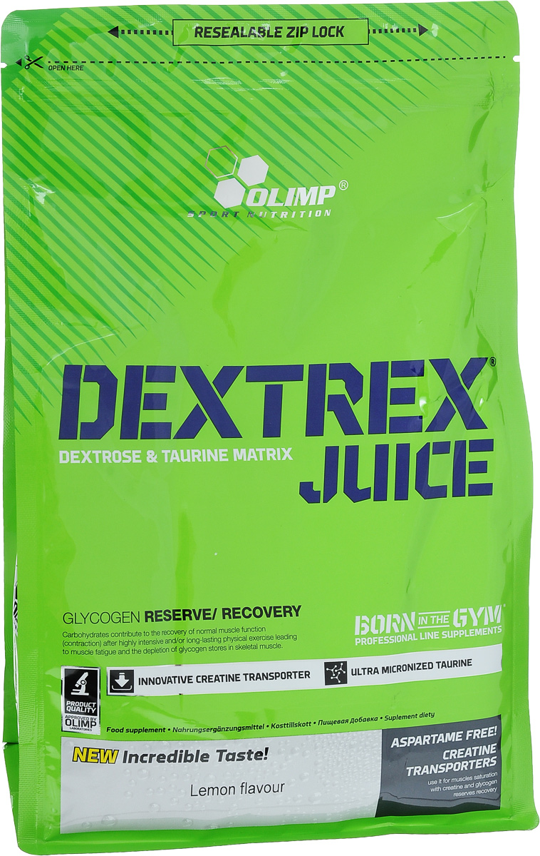 Углеводный энергетик Olimp Dextrex Juice, лимон, 1 кгO31601 Углеводный энергетик Olimp Dextrex Juice, лимон, 1 кгO31601Углеводный энергетик Olimp Dextrex Juice - пищевая добавка в порошке с декстрозой, таурином и магнием. Декстроза - простой сахар, увеличивающий баланс энергии, таким образом, он является подходящим для физически активных людей и спортсменов. Рекомендации по применению: 1) Как транспортер креатина: растворите 1 порцию (приблизительно 40 г - 0,5 мерной ложки) в 250 мл воды. Готовый напиток может использоваться, растворив в смеси порцию креатина (3-10 г). 2) Olimp Dextrex может использоваться как дополнительное питание или единственная углеводная добавка, восстанавливающая запасы гликогена. Лучше всего использовать после тренировки, приблизительно 20-60 г порошка на порцию. Состав: 93% декстроза, 5% таурин, регулятор кислотности - яблочная кислота, лимонная кислота; ароматизатор, 0,3% оксид магния, красители: бетакаротен, кошениль, рибофлавин (для лимонного вкуса), Е133. Товар сертифицирован.