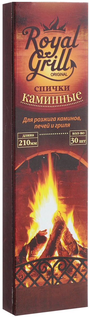 Спички RoyalGrill, каминные, длина 21 см, 30 шт80-135 Спички RoyalGrill, каминные, длина 21 см, 30 шт80-135Спички RoyalGrill предназначены для розжига каминов, печей и гриля. Отлично загораются, их удобно держать в руке с минимальным риском ожогов. Состав: древесина, зажигательный состав. Длина спички: 21 см. Количество: 30 шт.
