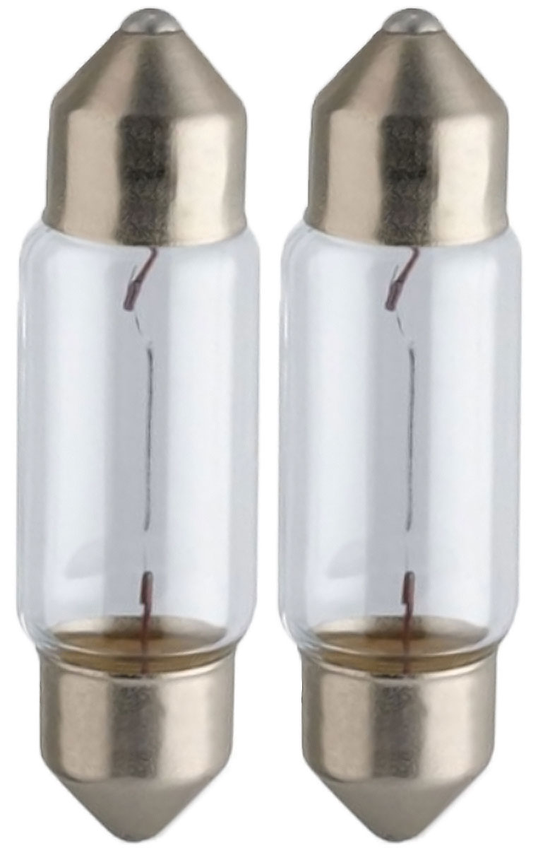 Лампа автомобильная Philips Vision, для салона, цоколь C5W (SV8,5-35/11), 12V, 5W, 2 шт12844B2 (бл.) Лампа автомобильная Philips Vision, для салона, цоколь C5W (SV8,5-35/11), 12V, 5W, 2 шт12844B2 (бл.)Автомобильная лампа Philips Vision изготовлена из запатентованного кварцевого стекла с УФ- фильтром Philips Quartz Glass. Кварцевое стекло в отличие от обычного стекла выдерживает гораздо большее давление и больший перепад температур. При попадании влаги на работающую лампу, лампа не взрывается и продолжает работать. Лампа Philips Vision производит на 30% больше света по сравнению со стандартной лампой, благодаря чему стоп-сигналы или указатели поворота будут заметны с большего расстояния. Лампа Philips Vision отличается высокой эффективностью, соответствуя всем современным требованиям.