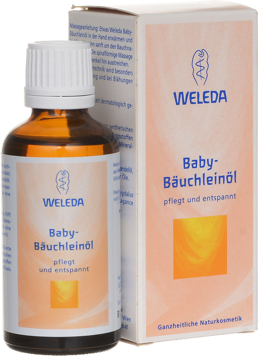 Weleda Масло для массажа животика младенцев Baby, 50 мл9508 Weleda Масло для массажа животика младенцев Baby, 50 мл9508Масло для массажа Weleda действует как природный спазмолитик и облегчает состояние ребенка за счет действия смеси легкого миндального масла и эфирных масел майорана, ромашки и кардамона. Массаж животика малыша с маслом Weleda дает приятный успокаивающий эффект и стимулирует пищеварение. В качестве превентивной меры, массаж животика малыша нормализует функцию желудочно-кишечного тракта. Легкий профилактический массаж с применением масла поможет предотвратить появление вздутия. Если малыш уже чувствует дискомфорт – с помощью массажа вы сможете быстрее справиться с коликами. Товар сертифицирован.