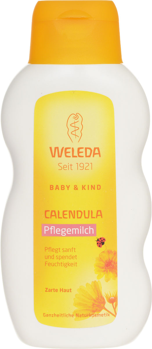 Weleda Молочко для тела Baby, с календулой, 200 мл9653 Weleda Молочко для тела Baby, с календулой, 200 мл9653Молочко для тела с календулой Weleda - это освежающий лосьон с маслом сладкого миндаля, которым можно пользоваться для очищения и питания кожи младенца, начиная с первого дня после рождения. Основой молочка для тела с календулой является смесь легкого миндального масла и воды, которая делает кожу вашего малыша мягкой и нежной. Непосредственно после нанесения вода из лосьона испаряется, оставляя приятное чувство прохлады. А такие компоненты молочка, как календула и пчелиный воск, обладают питающими и защитными свойствами. Товар сертифицирован.