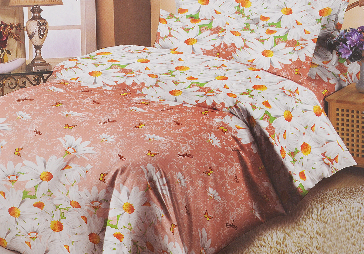 Комплект белья Liya Home Collection Ромашковый рай, 1,5-спальный, наволочки 70x70, цвет: коралловый, серыйS03301004 Комплект белья Liya Home Collection Ромашковый рай, 1,5-спальный, наволочки 70x70, цвет: коралловый, серыйS03301004Комплект белья Liya Home Collection Ромашковый рай состоит из пододеяльника, простыни и двух наволочек. Изделия выполнены из хлопка (70%) и полиэстера (30%).Хлопок является классическим примером гигроскопичности, гигиеничности, натуральности и простоты. Сочетание его с полиэстером лишает ткань присущих хлопку недостатков. Изделия из хлопка с полиэстером не выгорают, не растягиваются, дольше используются. Постельное белье из хлопка с полиэстером имеет двукратную продолжительность эксплуатации, по сравнению с чистым хлопком, оно не мнется и сохнет очень быстро.