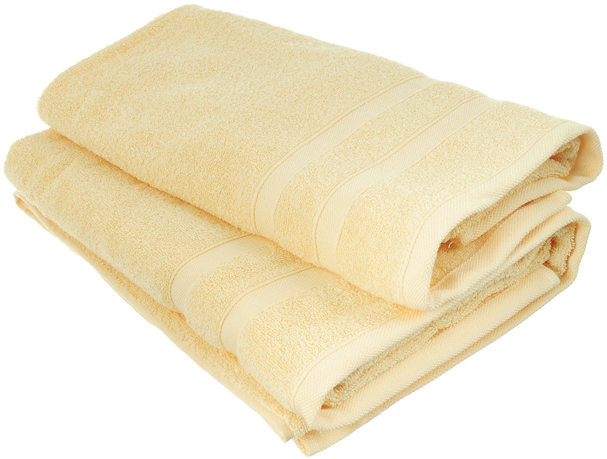 Набор хлопковых полотенец Home Textile, цвет: желтый, 2 штLX-OZ06 Набор хлопковых полотенец Home Textile, цвет: желтый, 2 штLX-OZ06Набор Home Textile состоит из двух полотенец разного размера, выполненных из качественной натуральной махры (100% хлопок). Полотенца имеют гладкую, приятную на ощупь текстуру, край украшен классическим двойным бордюром. Мягкие и уютные, они прекрасно впитывают влагу и легко стираются. Кроме того, хлопковые полотенца отличаются высокой износоустойчивостью и долгим сроком службы. Такой набор полотенец подарит массу положительных эмоций и приятных ощущений. Размеры полотенец: 50 х 90 см; 70 х 140 см.