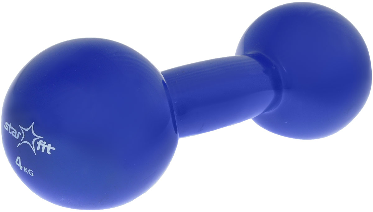 Гантель виниловая Starfit, цвет: темно-синий, 4 кг. DB-102УТ-00007063 Гантель виниловая Starfit, цвет: темно-синий, 4 кг. DB-102УТ-00007063Металлическая гантель с виниловым покрытием Star Fit отлично подойдет для занятий спортом. Она помогает укрепить мышцы рук, грудной клетки, верхней части спины и плеч. Этот спортивный снаряд является идеальной дополнительной нагрузкой для любых физических упражнений. Для себя можно подобрать подходящий комплекс и неуклонно худеть, разминаясь с гантелями. В скором времени стройная фигура и отличное самочувствие станут наградой за постоянные занятия.