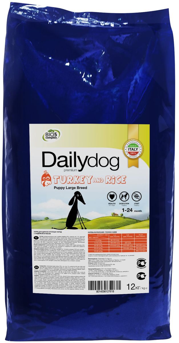 Корм сухой Daily Dog Puppy Large Breed, для щенков крупных пород, с индейкой и рисом, 12 кг238ДД*12 Корм сухой Daily Dog Puppy Large Breed, для щенков крупных пород, с индейкой и рисом, 12 кг238ДД*12DailyDog — это корма следующего поколения, в которых сочетаются опыт, традиционный подход к питанию животных и новые разработки для улучшения качества жизни собак в условиях современного мегаполиса.
