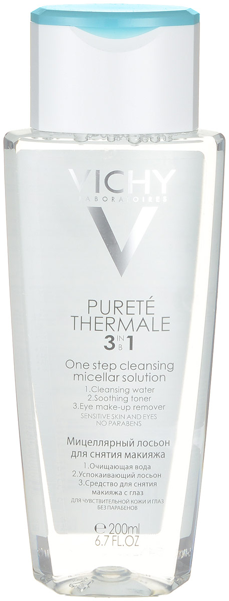 Vichy Мицеллярный лосьон для снятия макияжа с лица и глаз Purete Thermal, 200 мл17208901 Vichy Мицеллярный лосьон для снятия макияжа с лица и глаз Purete Thermal, 200 мл17208901Уникальное средство для чувствительной кожи, произведено на основе мицеллярной технологии. Эффективно очищает кожу и бережно снимает макияж с лица, глаз и губ. Успокаивает кожу и снимает раздражение и отечность благодаря содержанию Термальной Воды Vichy и экстракта розы галльской. Не сушит кожу, не раздражает слезные железы. Не содержит масел. pH нейтральный. Не содержит красителей и отдушек. Гипоаллергенно. Подходит для носителей контактных линз. Не подходит для водостойкой туши.