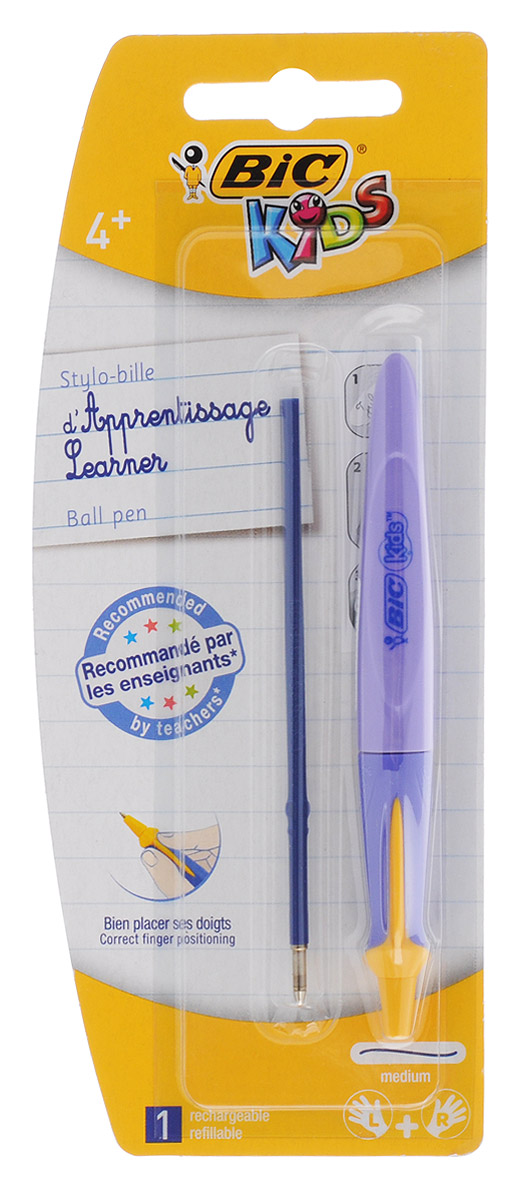 Bic Ручка шариковая Kids Twist цвет корпуса фиолетовый72523WD Bic Ручка шариковая Kids Twist цвет корпуса фиолетовый72523WDАвтоматическая шариковая ручка Kids Twist разработана специально для детей, обучающихся письму. Оригинальный яркий выпуклый край помогает правильно расположить ручку в руке. В ручке сменяемый стержень, выдвигающийся с помощью поворота корпуса. Подходит как правшам, так и левшам. Яркий цветной корпус поднимет настроение ребенка во время занятий. В комплекте ручка со стержнем и дополнительный стержень с синими чернилами.