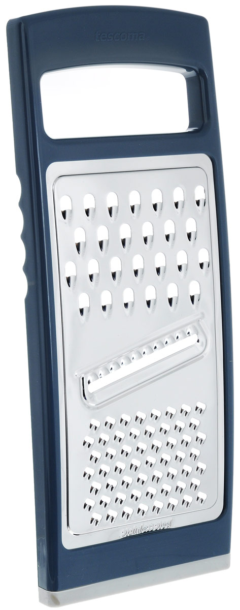 Терка плоская Tescoma Handy, цвет: синий643764_синий Терка плоская Tescoma Handy, цвет: синий643764_синийТерка плоская Tescoma Handy предназначена для простого и быстрого измельчения и нарезки на ломтики всех обычных видов продуктов - овощей, фруктов, сыра, шоколада и т.д. Терка изготовлена из первоклассной нержавеющей стали и прочной пластмассы белого цвета. Противоскользящая обработка для безопасного использования. Благодаря своим компактным размерам терка не займет много места на вашей кухне. Пригодна для мытья в посудомоечной машине. Размер терки: 27,5 см х 11,5 см х 1,5 см.
