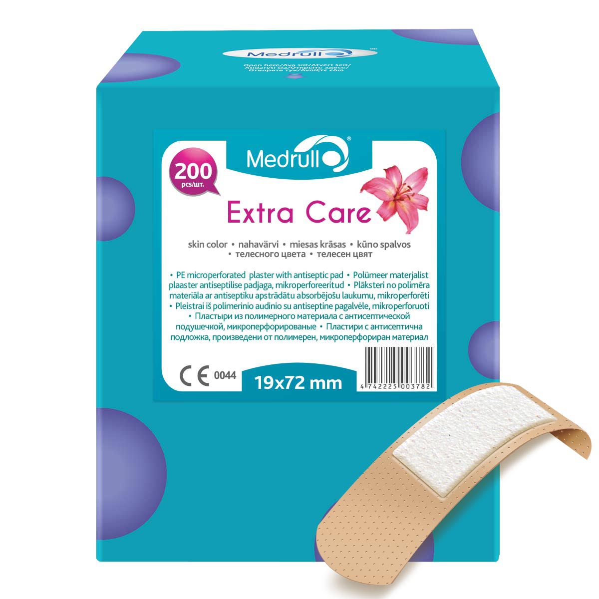 Medrull Набор пластырей Extra Care, 1,9x7,2 см, №20000001313 Medrull Набор пластырей Extra Care, 1,9x7,2 см, №20000001313Благодаря особенностям абсорбирующей подушечки, обработанной антисептическим веществом, эти пластыри помогут защитить рану от размножения бактерий и микроорганизмов. Рекомендовано использовать только после дезинфекции раны. Пластыри изготовлены из тонкого, перфорированного, полимерного материала.Свойства пластыря: водонепроницаемые, грязенепроницаемые, гипоаллергенные, эластичные, дышащие, плотно прилегающие. Абсорбирующая подушечка изготовлена из вискозы и обладает высокой впитываемостью. Верхняя часть подушечки обработана полипропиленом, что защищает от вероятности прилипания пластыря к поврежденной поверхности кожи. Пропитана антисептическим веществом - Cetyl pyridinium chloride 0.15%.