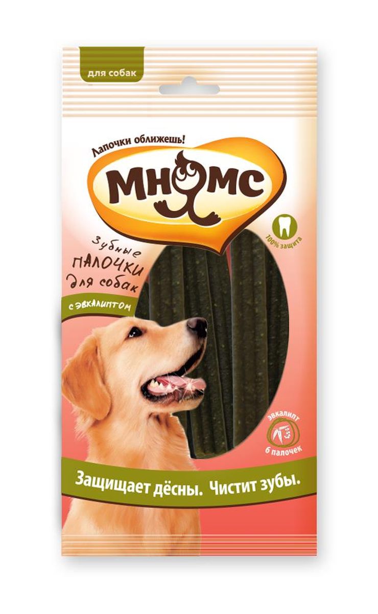 Лакомство для собак Мнямс Зубные палочки, с эвкалиптом, 6 шт123619 Лакомство для собак Мнямс Зубные палочки, с эвкалиптом, 6 шт123619Мнямс Зубные палочки для собак с эвкалиптом, 6 шт х 20г. Зубные палочки для собак с эвкалиптом – вкусное и полезное лакомство для вашей собаки! Оно не только прекрасно подходит для поощрения питомца во время тренировок, но и очищает зубы от налета, а эвкалипт, содержащийся в палочках, сделает дыхание вашей собаки более свежим.Белок (10%), жиры и масла (3,5%), клетчатка (0,5%), зола (3,0%), влажность (17,0%).Злаки, производные растительного происхождения, мясо и производные животного происхождения (курица 4%), минералы (цеолит 1,5%). Добавки: консерванты, красители и вкусовые добавки (аромат эвкалипта).Давать в виде дополнения к основному питанию. Подходят для щенков с 4-месячного возраста. Свежая вода всегда должна быть доступна вашем питомцу.Давать в виде дополнения к основному питанию. Подходят для щенков с 4-месячного возраста. Свежая вода всегда должна быть доступна вашем питомцу.