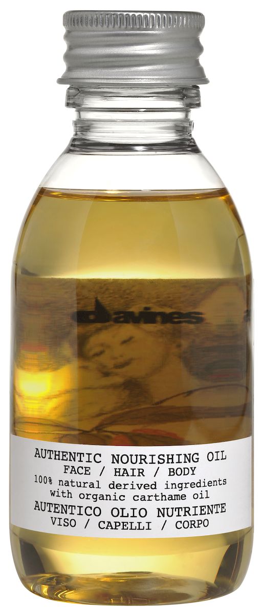 Davines Питательное масло для лица, волос и тела Authentic Formulas Nourishing oil face/hair/body, 140 мл74012 Davines Питательное масло для лица, волос и тела Authentic Formulas Nourishing oil face/hair/body, 140 мл74012Масло Nourishing oil - это питательное увлажняющее средство, которое на 100% состоит из ингредиентов природного происхождения и обладает лёгким приятным ароматом. В его формулу входит масло сафлора красильного, выполняющего функцию антиоксиданта. Кроме того, продукт обогащён натуральными маслами кунжута, жожоба и подсолнечника.