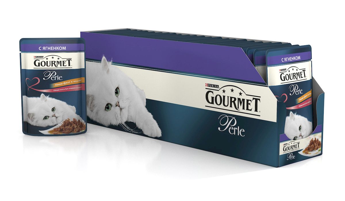 Консервы для кошек Gourmet Perle, мини-филе с ягненком, 85 г, 24 шт0120710 Консервы для кошек Gourmet Perle, мини-филе с ягненком, 85 г, 24 шт0120710Ваша кошка - настоящий гурман, и порой ей сложно угодить. Корм Gourmet Perle - это изысканное угощение с превосходным вкусом, которым ваша кошка будет наслаждаться каждый день. Ваш гурман оценит нежнейшие кусочки с мясом или рыбой, приготовленные в аппетитном соусе.Корм Gourmet Perle - изысканное угощение на каждый день.Рекомендации по кормлению: Суточная норма: 3-4 пакетика в день для взрослой кошки (средний вес 4 кг), в два приема.Данная суточная норма рассчитана для умеренно активных взрослых кошек, живущих в условиях нормальной температуры окружающей среды. В зависимости от индивидуальных потребностей кошки норма кормления может быть скорректирована для поддержания нормального веса вашей кошки.Подавайте корм комнатной температуры. Следите, чтобы у вашей кошки всегда была чистая, свежая питьевая вода.Условия хранения: Закрытый пакетик хранить в сухом прохладном месте. После открытия продукт хранить в холодильнике максимум 24 часа.Состав: мясо и продукты переработки мяса (в том числе ягненка 4%), экстракт растительного белка, рыба и продукты переработки рыбы, минеральные вещества, сахара, витамины, красители.Гарантируемые показатели: влажность 79.0%, белок 14.0%,жир 2.5%, сырая зола2.2%, сырая клетчатка 0.5%. Добавленные вещества: МЕ/кг: витамин A: 800 ; витамин D3: 120; витамин Е: 18; мг/кг: железо: 9; йод: 0,2; медь: 0,8; марганец: 1,8; цинк: 15.Вес: 85 г.Товар сертифицирован.