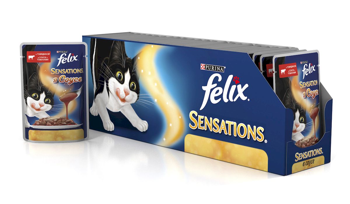 Консервы для кошек Felix Sensations, с говядиной в соусе с томатами, 85 г, 24 шт58554_24 Консервы для кошек Felix Sensations, с говядиной в соусе с томатами, 85 г, 24 шт58554_24Консервированный корм для кошек Felix с говядиной в желе с томатами - полнорационный корм для взрослых кошек. Это нежные кусочки с мясом или рыбой, покрытые сочным желе с разными вкусами: томатов, моркови, шпината. Ароматные желе делают вкус корма особенно аппетитным и привлекательным для вашего питомца. Ваш кот будет есть такую вкуснятину хоть каждый день - на завтрак, обед и ужин. Состав: говядина: мясо и мясные субпродукты (из которых 4% говядины), растительные белковые экстракты, рыба и рыбные субпродукты, растительные субпродукты (4% томата в желе), минеральные вещества, сахар. Пищевые добавки: витамин A (1490 МЕ/кг), витамин D3 (230 МЕ/кг), витамин E (17 МЕ/кг), железо (10 мг/кг), йод (0,3 мг/кг), медь (0,9 мг/кг), марганец (2 мг/кг), цинк (10 мг/кг). Технологические добавки: E499 (2650 мг/кг). Аналитические составные части: влажность (80%), белки (13%), содержание жира (3%), сырая зола (2,2%), сырая клетчатка (0,5%), линолевая кислота (0,2%). ...