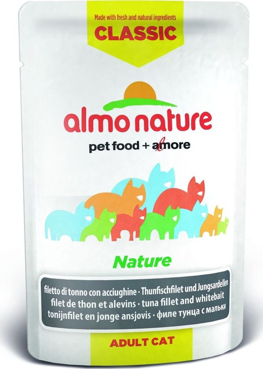 Консервы для кошек Almo Nature Classic, филе тунца с мальками, 55 г20482 Консервы для кошек Almo Nature Classic, филе тунца с мальками, 55 г20482Консервы Almo Nature Classic - сбалансированный влажный корм для кошек, изготовленный из ингредиентов высшего качества, являющихся натуральными источниками витаминов и питательных веществ. Консервы Almo Nature Classic изготавливаются по уникальной технологии, в процессе которой рыбные ингредиенты упаковываются в свежем сыром виде, затем проходят термическую обработку прямо в упаковке, что позволяет сохранить все питательные вещества и прекрасный вкус и аромат. Состав: филе тунца 70%, сардинки 5%, рис 1%. Пищевая ценность: белок 20%, клетчатка 0,1%, масла и жир 0,5%, зола 2 %, влажность 77%. Энергетическая ценность: 742 ккал/кг. Товар сертифицирован.