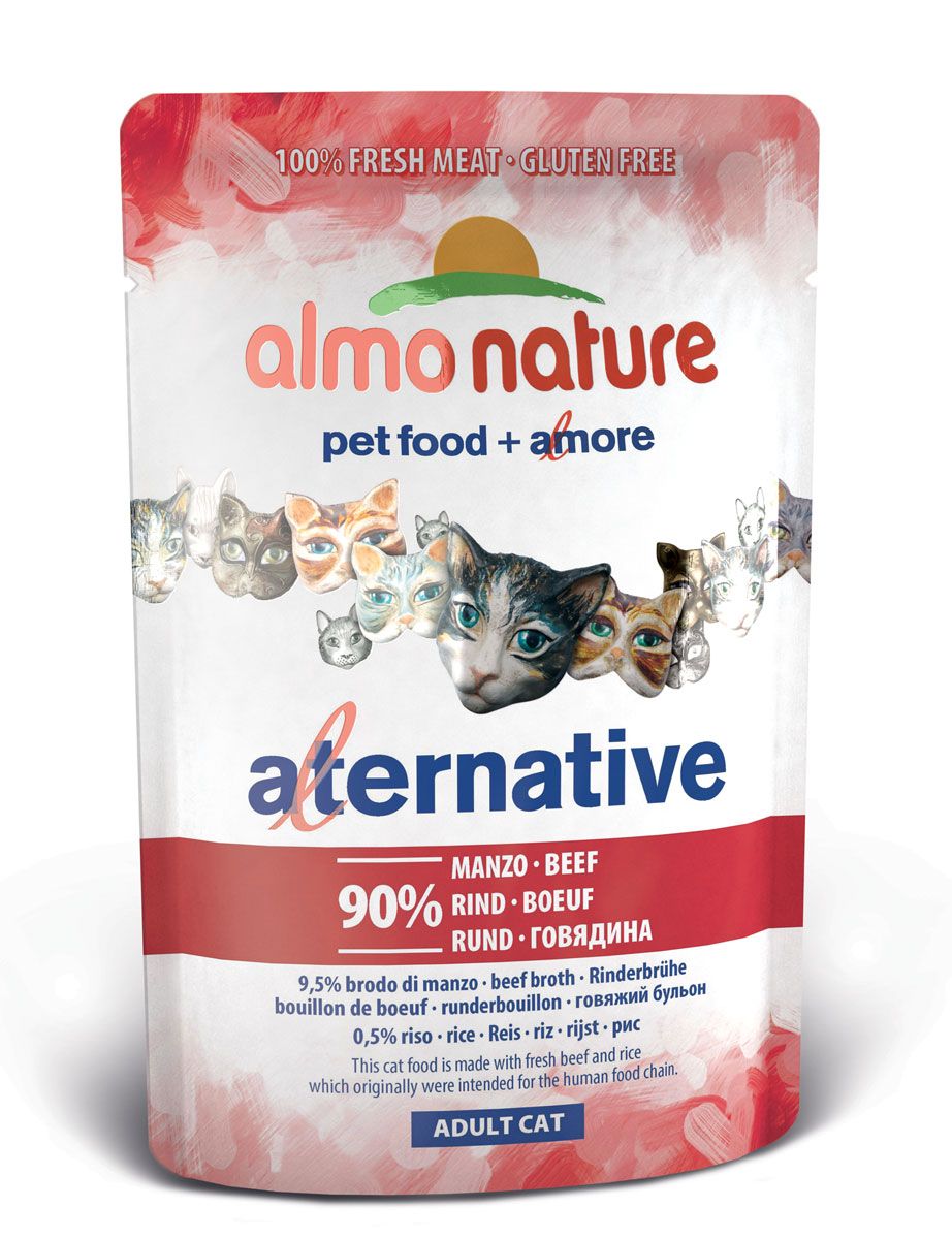 Консервы для кошек Almo Nature Alternative, с говядиной, 55 г. 206240120710 Консервы для кошек Almo Nature Alternative, с говядиной, 55 г. 206240120710Состав: говядина 90%, бульон из говядины 9,5, рис 0,5%.Пищевая ценность: белки 16%, клетчатка 0,1%, масла и жиры 4%, зола 3%, влага 74%.