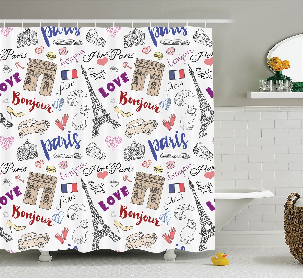 Штора для ванной комнаты Magic Lady Bonjour, Paris!, 180 х 200 смшв_11344 Штора для ванной комнаты Magic Lady Bonjour, Paris!, 180 х 200 смшв_11344Штора Magic Lady Bonjour, Paris!, изготовленная из высококачественного сатена (полиэстер 100%), отлично дополнит любой интерьер ванной комнаты. При изготовлении используются специальные гипоаллергенные чернила для прямой печати по ткани, безопасные для человека. В комплекте: 1 штора, 12 крючков. Обращаем ваше внимание, фактический цвет изделия может незначительно отличаться от представленного на фото.