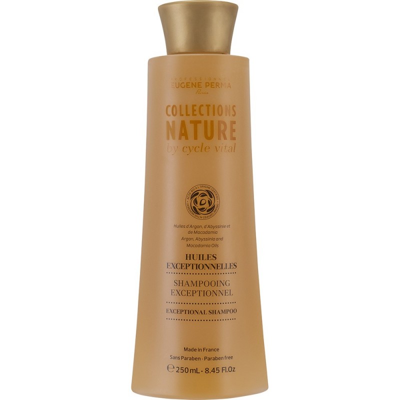 Eugene Perma Cycle Vital Nature Shampooing Exceptionnel - Шампунь для волос питательный с маслами тропических деревьев 250 млFS-00897 Eugene Perma Cycle Vital Nature Shampooing Exceptionnel - Шампунь для волос питательный с маслами тропических деревьев 250 млFS-00897Шампунь для волос питательный с маслами тропических деревьев Shampooing Exceptionnel Nature by Cycle Vital Eugene PermaДеликатно удаляет с волос и кожи головы загрязнения, интенсивно питает и восстанавливает поврежденные волосы. Возвращает эластичность и естественный тонус. Придает интенсивный блеск. Исключительный уход за любым типом волос.Масло арганы, абиссинское масло, масло макадамииТрио растительных масел из солнечных земель Африки и Австралии собранные вместе в стремлении создать настоящее сокровище. Выраженный омолаживающий и косметический эффект, несравненная мягкость и интенсивный блеск.