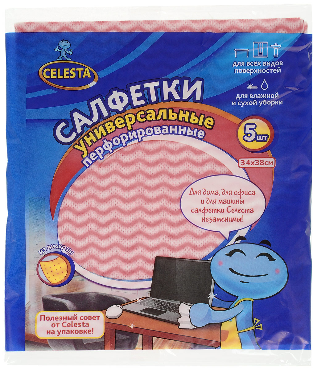 Салфетки универсальные Celesta, перфорированные, цвет: красный, белый, 5 шт3096 Салфетки универсальные Celesta, перфорированные, цвет: красный, белый, 5 шт3096Перфорированные салфетки Celesta предназначены для влажной и сухой уборки. Отлично подходят для полировки разных поверхностей, не оставляют разводов и ворсинок. Идеально впитывают воду и грязь. Состав: вискозное полотно. Размер салфетки: 34 х 38 см.