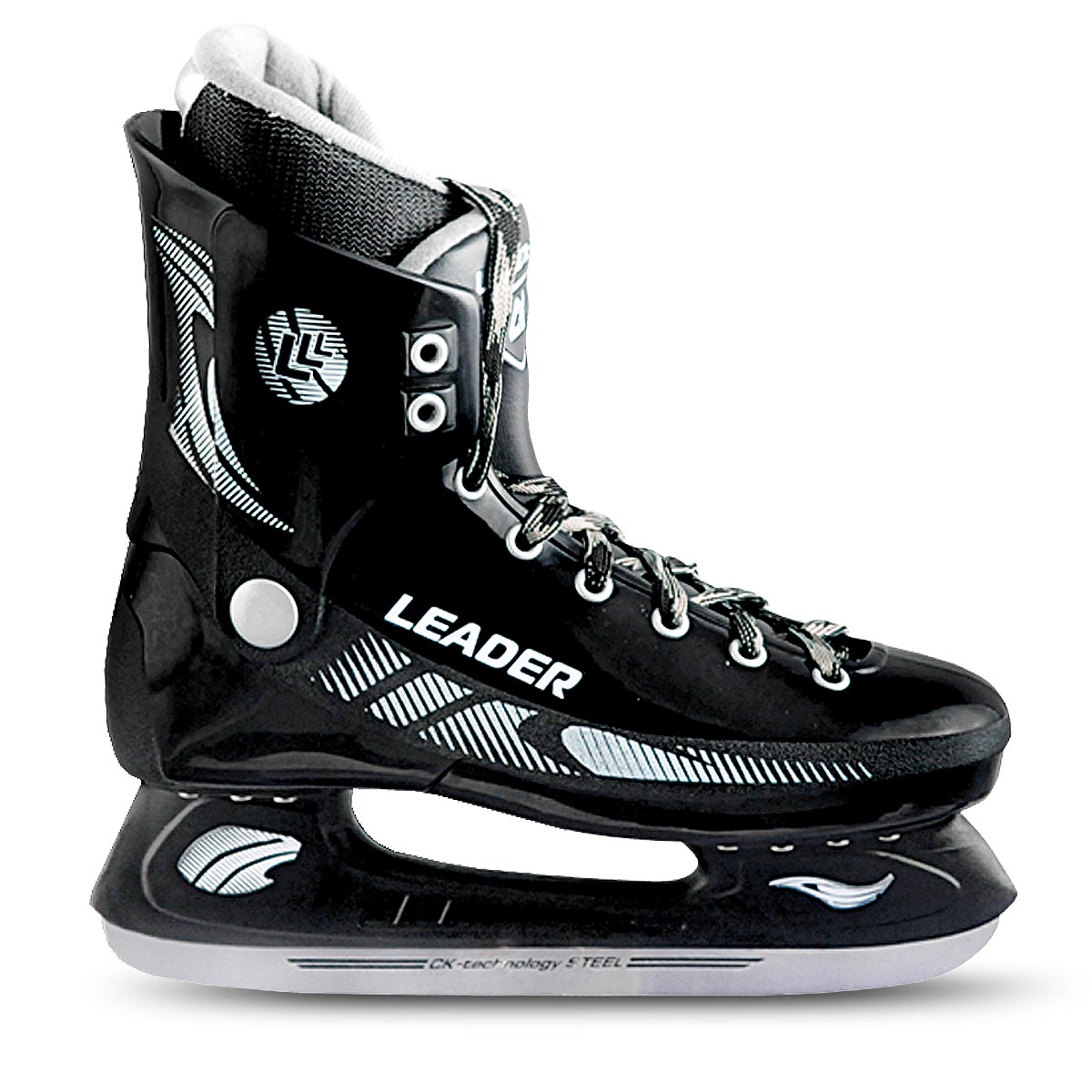 Коньки хоккейные мужские CK Leader, цвет: черный. Размер 42Atemi Force 3.0 2012 Black-Gray Коньки хоккейные мужские CK Leader, цвет: черный. Размер 42Atemi Force 3.0 2012 Black-GrayСтильные коньки от CK Master Leader с ударопрочной защитной конструкцией отлично подойдут для начинающих обучаться катанию. Ботинки изготовлены из морозостойкого полимера, который защитит ноги от ударов. Верх изделия оформлен классической шнуровкой, надежно фиксирующей голеностоп. Сапожок, выполненный из комбинации капровелюра и искусственной кожи, оформлен принтом и тиснением в виде логотипа бренда. Внутренняя поверхность, дополненная утеплителем, и стелька исполнены из текстиля. Фигурное лезвие изготовлено из легированной стали со специальным покрытием, придающим дополнительную прочность.Усиленная двухстаканная рама декорирована с одной из боковых сторон оригинальным принтом. Стильные коньки придутся вам по душе.