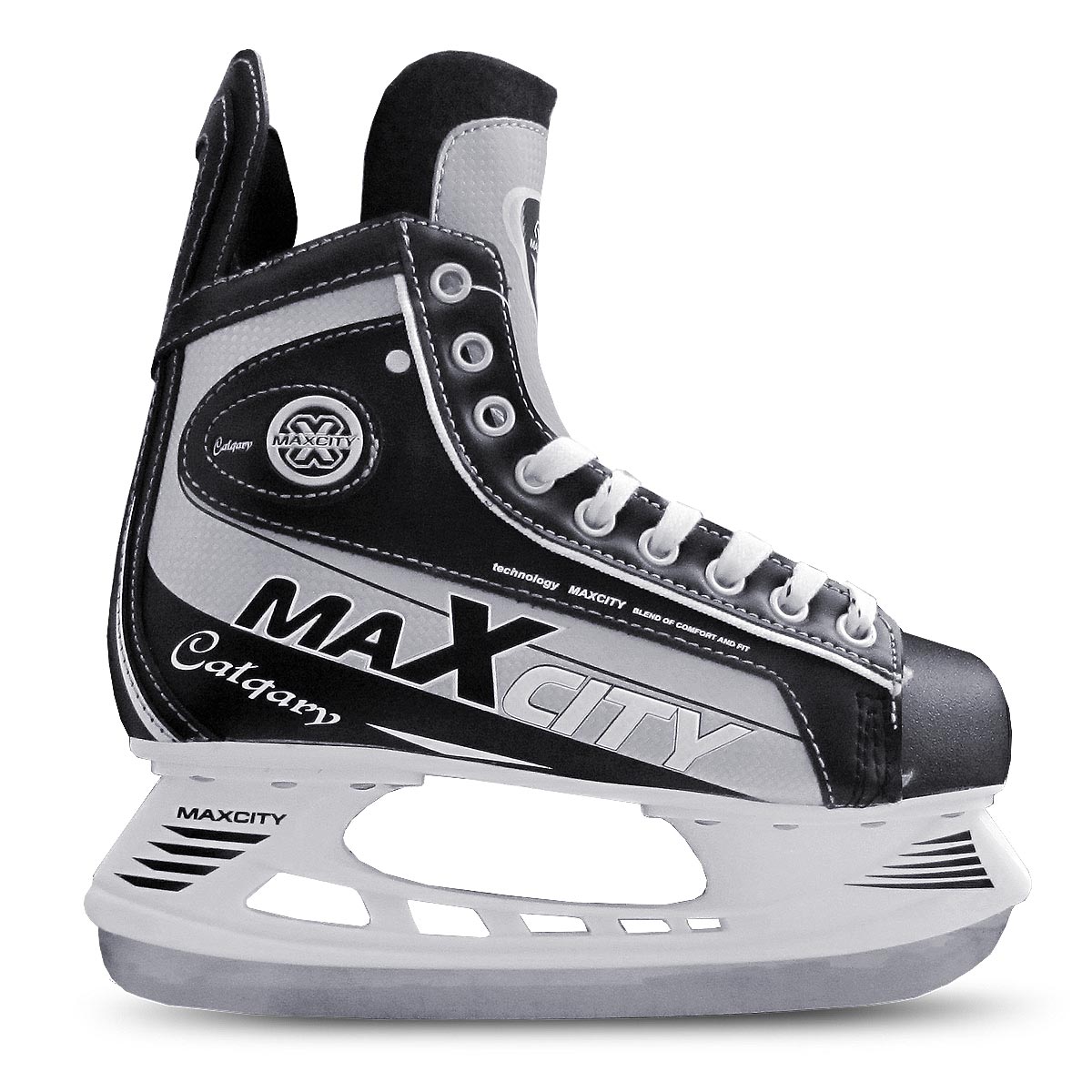 Коньки хоккейные мужские MaxCity Calgary, цвет: черный, серый. Размер 37Atemi Force 3.0 2012 Black-Gray Коньки хоккейные мужские MaxCity Calgary, цвет: черный, серый. Размер 37Atemi Force 3.0 2012 Black-GrayСтильные коньки от MaxCity Calgary с ударопрочной защитной конструкцией отлично подойдут для полупрофессионального катания. Ботинки изготовлены из комбинации морозостойкой искусственной кожи, ПВХ и искусственных материалов. Высокая, плотная колодка и усиленный задник обеспечивают боковую поддержку ноги. Мыс дополнен вставкой, которая защитит ноги от ударов. Внутренний слой с мягкими вставками EVA и стелька изготовлены из мягкого текстиля, который гарантирует тепло и комфорт во время катания, язычок выполнен из войлока. Плотная шнуровка надежно фиксирует модель на ноге. Голеностоп имеет удобный суппорт. Коньки по верху декорированы оригинальным принтом и тиснением в виде логотипа бренда. Подошва - из твердого ПВХ. Лезвие из нержавеющей стали обеспечит превосходное скольжение.