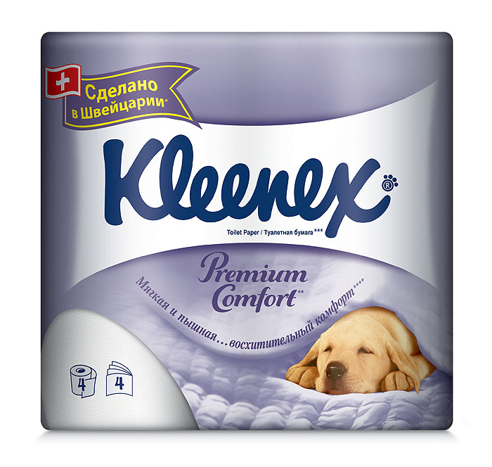 Туалетная бумага Kleenex Premium Comfort, четырехслойная, цвет: белый, 4 рулона26083075 Туалетная бумага Kleenex Premium Comfort, четырехслойная, цвет: белый, 4 рулона26083075Четырехслойная туалетная бумага Kleenex Premium Comfort премиум класса изготовлена из целлюлозы высшего качества. Листы белого цвета имеют рисунок с тиснением. Мягкая, нежная, но в тоже время прочная, бумага не расслаивается и отрывается строго по линии перфорации. Уникальность бумаги в том, что она пышная. Это стало возможно благодаря воздушному тиснению, по структуре похожему на пуховое одеяло. 100% целлюлоза придает бумаге премиальный, кристально белый цвет.
