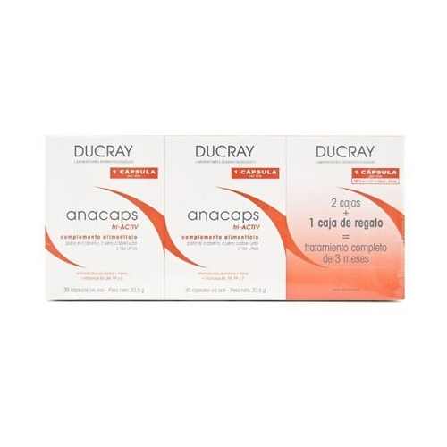 Ducray Anacaps Комплекс против выпадения волос №30, 3 штC53810C Ducray Anacaps Комплекс против выпадения волос №30, 3 штC53810CМощный инновационный комплекс против выпадения волос. Стимулирует рост волос и ногтей, укрепляет их благодаря 100% дневной норме железа и другим жизненно-важным компонентам. Железо 14 мг. 100% рекомендуемой дневной нормы потребления железа. Продлевает фазу роста волос и обеспечивает доставку кислорода в волосяную луковицу. Комплекс витаминов Е, В6, В8, РР. Активизирует метаболизм волос и и улучшает их структуру. Серосодержащие аминокислоты: цистеин 125 мг и метионин 125 мг. Стимулирует рост волос и ногтей.