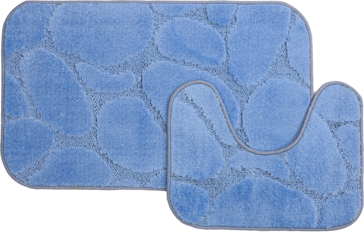 Набор ковриков для ванной MAC Carpet Рома. Камни, цвет: голубой, 50 х 80 см, 50 х 40 см, 2 шт21837 Набор ковриков для ванной MAC Carpet Рома. Камни, цвет: голубой, 50 х 80 см, 50 х 40 см, 2 шт21837Набор MAC Carpet Рома. Камни, выполненный из полипропилена, состоит из двух ковриков для ванной комнаты, один из которых имеет вырез под унитаз. Противоскользящее основание изготовлено из термопластичной резины. Коврики мягкие и приятные на ощупь, отлично впитывают влагу и быстро сохнут. Высокая износостойкость ковриков и стойкость цвета позволит вам наслаждаться покупкой долгие годы. Можно стирать вручную или в стиральной машине на деликатном режиме при температуре 30°С.