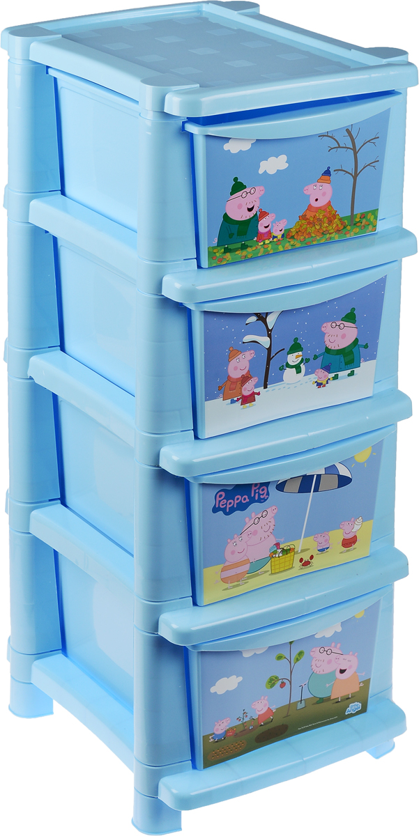Комод для детской комнаты Little Angel Свинка Пеппа, 41 х 33,5 х 86,3 смLA0704РРГЛ_голубой Комод для детской комнаты Little Angel Свинка Пеппа, 41 х 33,5 х 86,3 смLA0704РРГЛ_голубойКомод Little Angel Свинка Пеппа изготовлен из высококачественного экологически безопасного полипропилена. Он предназначен для хранения вещей, детских игрушек, хозяйственных принадлежностей и прочих предметов. Комод состоит из четырех вместительных выдвижных ящиков с ручками и оснащен четырьмя ножками. Комод Little Angel Свинка Пеппа надежно защитит ваши вещи от загрязнений, пыли и моли, а также позволит вам хранить их компактно и с удобством. Размер комода: 41 х 33,5 х 86,3 см. Размер ящика: 40 х 26,7 х 16,9 см.