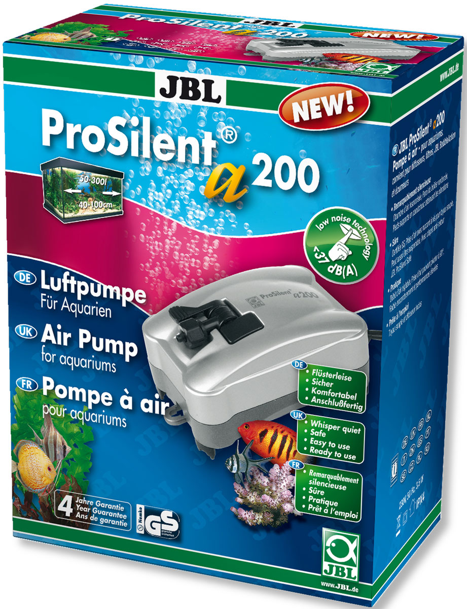 Компрессор JBL ProSilent, для аквариума 50-300 л, 200 л/ч0120710 Компрессор JBL ProSilent, для аквариума 50-300 л, 200 л/ч0120710Компрессор JBL ProSilent предназначен для пресноводного и морского аквариума объемом 50-300 л. При производительности 200 л/ч и потреблении всего 3,4 Вт он мощный и надежный благодаря креплениям воздушного шланга. Пониженный уровень шума: звукопоглощающая воздушная камера, антивибрационные силиконовые ножки, усиленные стенки корпуса, регулируемый выход воздуха, крепление шланга поворачивается на 90°.Устройство оборудовано обратным клапаном для предотвращения обратного потока воды в насос. Ночью компрессор полезен для аквариума, потому что растения не производят кислород без света. В аквариумах с небольшим количеством растений насос обеспечивает адекватную циркуляцию воды. В аквариумах с плотной посадкой растений компрессор ночью подает кислород в аквариум, так как содержание кислорода значительно падает из-за большого количества растений. При заболеваниях компрессор повышает содержание кислорода в воде, что необходимо для многих лекарств. Просто установить: Подключите шланг к компрессору. Отрежьте шланг для подачи воздуха и установите обратный клапан. Обрежьте оставшийся шланг до нужной длины. Один конец соедините с обратным клапаном, а другой - с распылителем воздуха. Насос можно установить на сухой стене возле аквариума. Есть крючки для подвешивания. Отрегулируйте поток воздуха на выходе.
