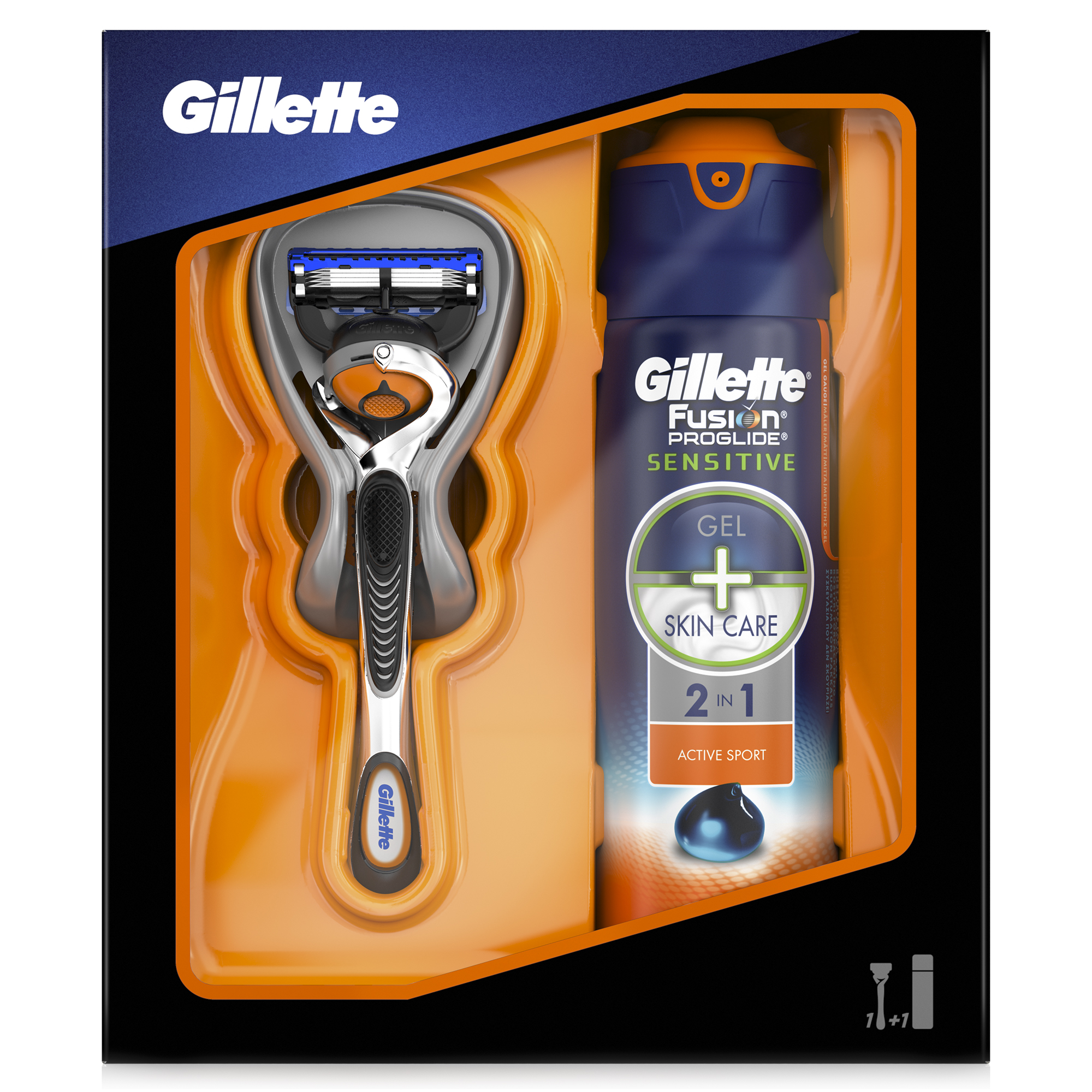 Подарочный Набор Gillette Fusion ProGlide Flexball: Мужская Бритва Fusion ProGlide с технологией Flexball+Гель Для Бритья ProGlide Active Sport Sensitive, 170 мл1101 Подарочный Набор Gillette Fusion ProGlide Flexball: Мужская Бритва Fusion ProGlide с технологией Flexball+Гель Для Бритья ProGlide Active Sport Sensitive, 170 мл1101Подарочный набор Gillette Fusion ProGlide Flexball подарит идеально гладкое бритье. В набор входят: Мужская Бритва Gillette Fusion ProGlide c технологией Flexball и Гель для бритья Gillette ProGlide Active Sport Sensitive, 170 мл. Бритва имеет чрезвычайно тонкие лезвия Gillette (первые 4 из них — такие же, как в Proshield), 5 высокоточных лезвий, технологию Flexball и точный триммер на обратной стороне. Гель для бритья 2-в-1 для чувствительной кожи обеспечивает прекрасное скольжение бритвы за счет специальной увлажняющей формулы, которая смягчает волоски и защищает кожу, делая бритье невероятно гладким.. Подарочный набор Gillette Fusion ProGlide Flexball подарит идеально гладкое бритье. В подарочный набор входят: Бритва Gillette Fusion ProGlide и Гель для бритья Active Sport Sensitive. Бритва с 5 высокоточными лезвиями, технологией Flexball и точным триммером. Гель для бритья придает чувствительной коже гладкость, мягкость и свежесть. Чрезвычайно тонкие лезвия Gillette (первые 4 из них — такие же, как в ProShield). Меньше трения (по сравнению с Fusion). Бритва Fusion ProGlide с технологией Flexball следует контурам лица, сбривая буквально каждый волосок. 5 высокоточных лезвий обеспечивают комфортное бритье с меньшим давлением каждого из лезвий (по сравнению с Mach3).