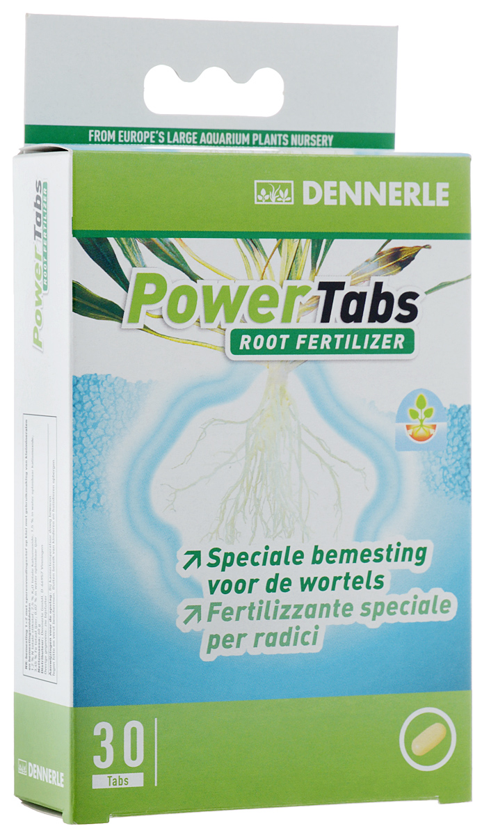 Удобрение для аквариумных растений Dennerle Power Tabs, корневое, в таблетках, 30 шт на 15-30 растений0120710 Удобрение для аквариумных растений Dennerle Power Tabs, корневое, в таблетках, 30 шт на 15-30 растений0120710Специальное корневое удобрение Dennerle Power Tabs, предназначенное для любых аквариумных растений, способствует превосходному росту и стимуляции корнеобразования. Оптимальное соотношение питательных веществ и микроэлементов представленных в форме, приемлемой для растений. Удобрение содержит:- железо и марганец для яркой окраски листьев;- натуральные глинистые минералы случат в качестве накопителя питательных веществ, обеспечивая буферный эффект. Идеально подходит при посадке новых растений для быстрого и успешного укоренения. Не способствует росту водорослей. Дозировка: 1-2 таблетки на одно растение. Удобрение рассчитано на 6-12 недель.Вес: 60 г. Количество таблеток: 30 шт.Товар сертифицирован.