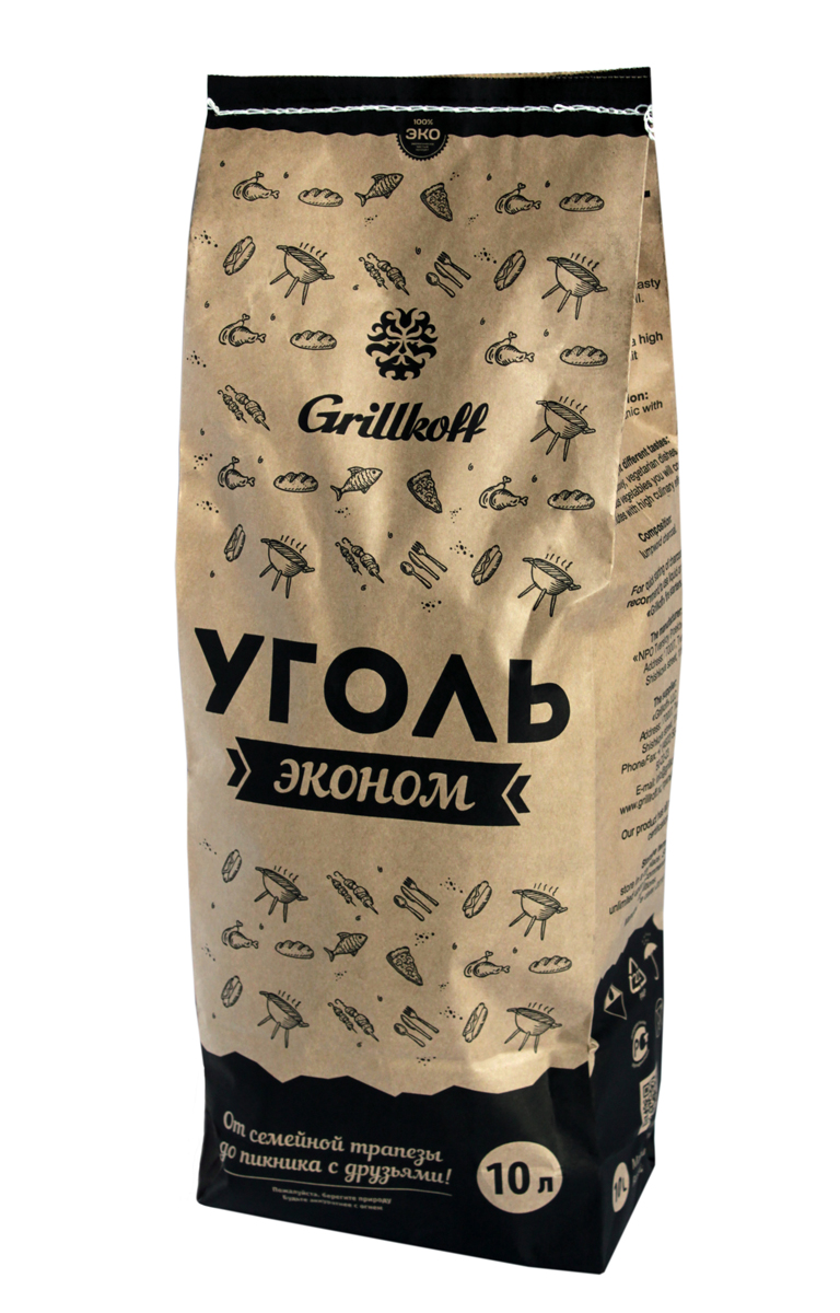 Уголь древесный для гриля Grillkoff Эконом, 10 л208 Уголь древесный для гриля Grillkoff Эконом, 10 л208Уголь древесный для гриля Эконом, пакет 10л Древесный уголь предназначен для быстрого и качественного приготовления разнообразных блюд в мангалах и гриля. Преимущество: Древесный уголь не дает пламени, обладает высокой теплоотдачей, не выделяет канцерогенных веществ. Любые идеи для любого случая: от семейной трапезы до пикника с друзьями, любые блюда на вкус: грили из мяса, рыбы, птицы, изысканные вегетарианские блюда и овощи Вы приготовите за считанные минуты с высоким гастрономическим эффектом.