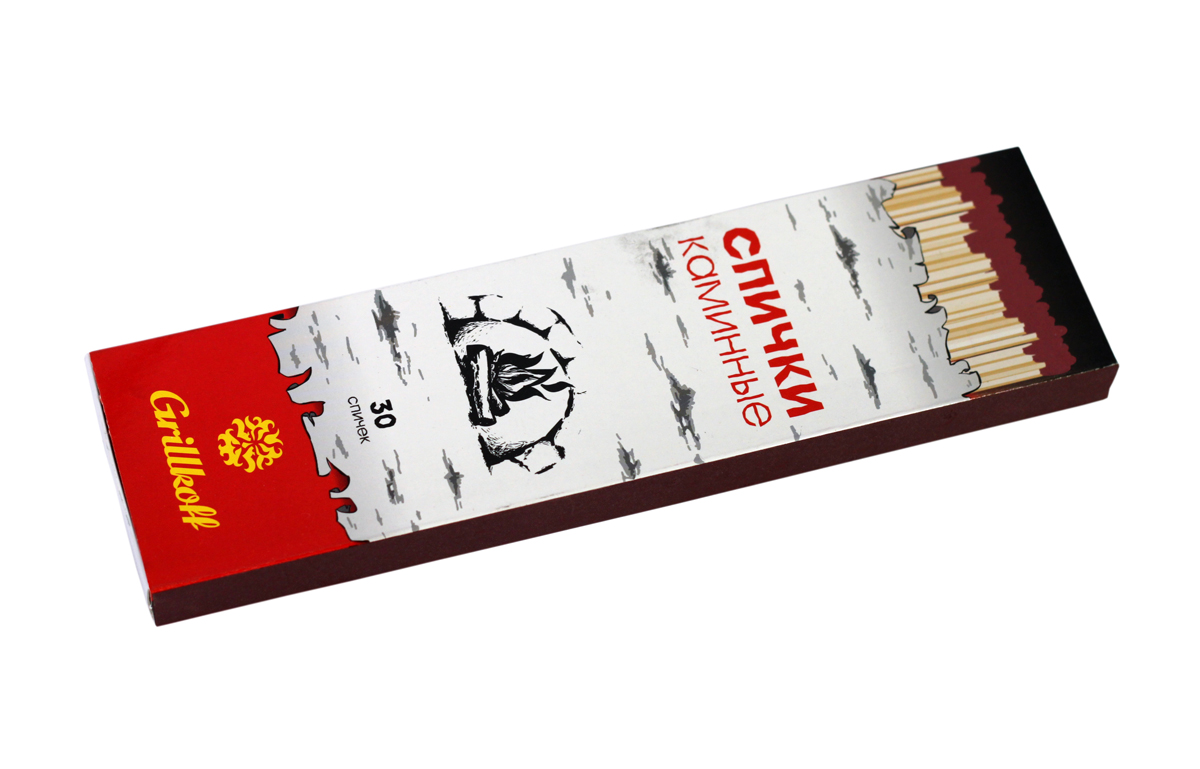 Спички Grillkoff Каминные, длина 21 см, 30 шт47 Спички Grillkoff Каминные, длина 21 см, 30 шт47Спички Каминные Спички каминные – основное отличие этих спичек является их длинна 20 см, также они толще обычных спичек. Увеличенные габаритные размеры обеспечивают длительное горение, безопасный и удобный розжиг, даже в удаленных местах топки камина или печи без ожога рук. В коробке - 30 шт.
