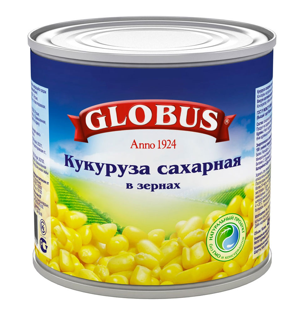 Globus кукуруза сладкая, 340 г4804 Globus кукуруза сладкая, 340 г4804Кукуруза в зернах Globus прекрасно сочетается с овощами, мясом, птицей, сыром, зеленью, яйцами, рисом и морепродуктами. Даже некоторые десерты содержат в своих рецептах консервированную кукурузу. Полезные свойства кукурузы. В организме людей, регулярно употребляющих консервированную кукурузу, увеличивается содержание магния, фолата и фолиевой кислоты. Эти микроэлементы хорошо укрепляют иммунитет и улучшают работу сердца.