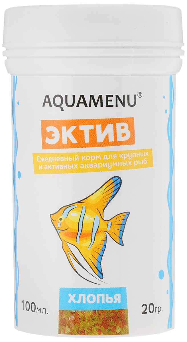 Корм Aquamenu Эктив для крупных и активных аквариумных рыб, 100 мл (20 г)00000001141 Корм Aquamenu Эктив для крупных и активных аквариумных рыб, 100 мл (20 г)00000001141Хлопьевидный корм Aquamenu Эктив предназначен для ежедневного кормления большинства видов аквариумных рыб. Корм производится по современной технологии из натуральных продуктов животного и растительного происхождения методом инфракрасной сушки. Связующие ингредиенты делают корм более экзотичным, ограничивая вымывание питательных веществ, аминокислот и витаминов во время пребывания в воде. Aquamenu Эктив - предназначен для ежедневного кормления разнообразных видов цихлид из Центральной и Южной Америки (апистограммы, акары, цихлазомы, дискусы, скалярии и др.), активных рыб из Юго-Восточной Азии (макроподы, гурами, барбусы и др.) и различных сомов (синодонтисы, коридорасы и др.). Товар сертифицирован.