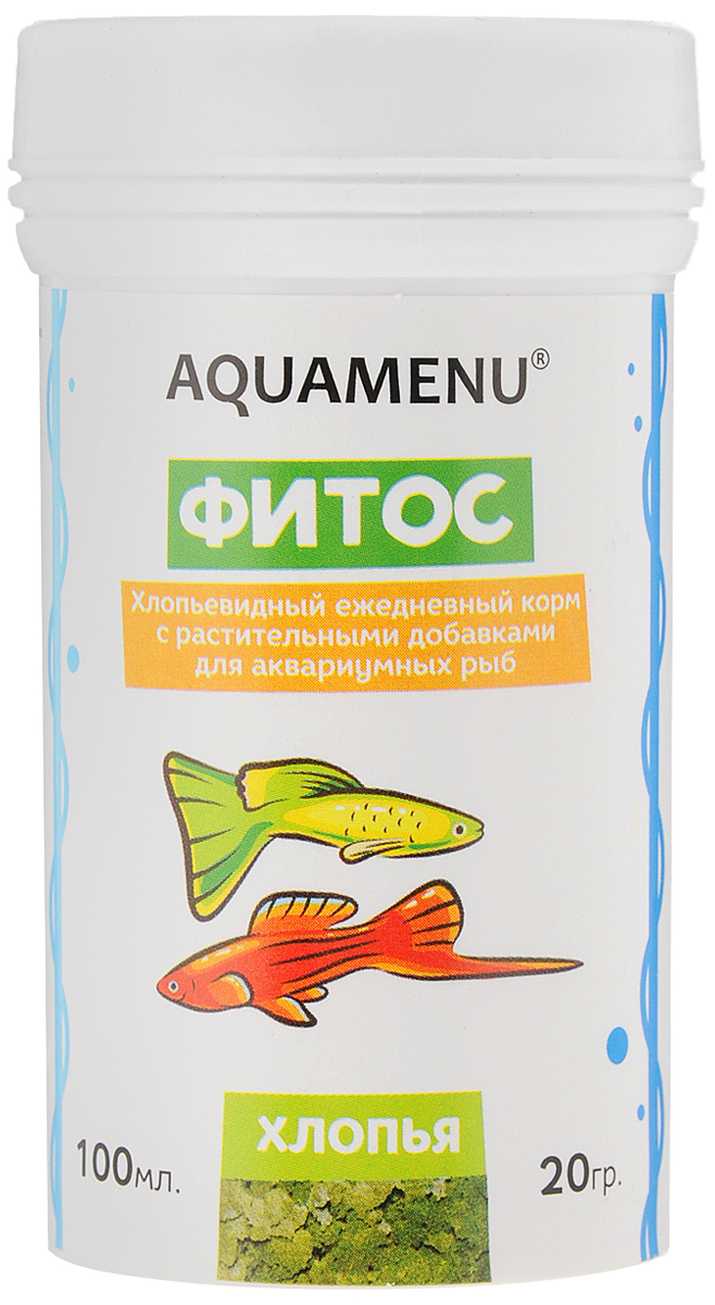 Корм Aquamenu Фитос для аквариумных рыб, с растительными добавками, 100 мл (20 г)00000001138 Корм Aquamenu Фитос для аквариумных рыб, с растительными добавками, 100 мл (20 г)00000001138Хлопьевидный корм Aquamenu Фитос предназначен для ежедневного кормления большинства видов аквариумных рыб. Корм производится по современной технологии из натуральных продуктов животного и растительного происхождения методом инфракрасной сушки. Связующие ингредиенты делают корм более экзотичным, ограничивая вымывание питательных веществ, аминокислот и витаминов во время пребывания в воде. Aquamenu Фитос предназначен для ежедневного кормления следующих видов рыб: живородящие карпозубые (гуппи, меченосцы, пециллии и др.), растительноядные африканские цихлиды (трофеусы, псевдотрофеусы, меланохромисы и др.) и сомы (анциструсы, лорикарии и др.). Корм рекомендуется в качестве дополнительного корма и для других видов рыб. Состав: рыбная, пшеничная, соевая, травяная и водорослевая мука, крапива, микроэлементы, витамины A, B1, B2, B3, B4, B5, B6, B7, B8, B12, C, D3, E, K, H и специальные добавки. Товар сертифицирован.