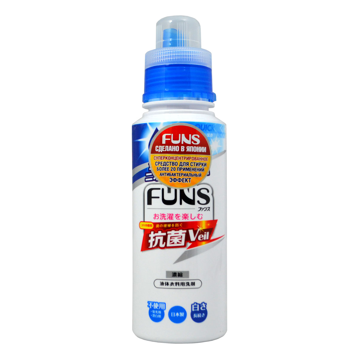 Средство концентрированное для стирки белья Funs, жидкое, 360 г70162 Средство концентрированное для стирки белья Funs, жидкое, 360 г70162Концентрированное жидкое моющее средство FUNS в удобной упаковке работает сразу в нескольких направлениях: надолго сохраняет белизну Ваших вещей, эффективно удаляет грязь с воротников и манжетов, а главное, полностью устраняет бактерии, вызывающие неприятный запах. После стирки полностью вымывается с одежды, за счет чего является гипоаллергенным средством. Создан без использования флуоресцентного отбеливателя, благодаря чему подходит для не отбеливаемых и светлых хлопковых вещей. Придаст вещам аромат свежести, который останется в течение нескольких дней после стирки. Норма использования: Объем загрузки стиральной машины Объем воды Вес белья Объем средства 8.0 кг 65 л 6.0 кг 25 г 6.0 кг 60 л 4.5 кг 20 г 4.2 кг 45 л 3.0 кг 15 г 2.2 кг 30 л 1.5 кг 10 г Ручная стирка 10 л 3 г Способ применения: для удобства пользуйтесь мерным колпачком бутылки. Перед применением сверьтесь с биркой на одежде, убедитесь, что...