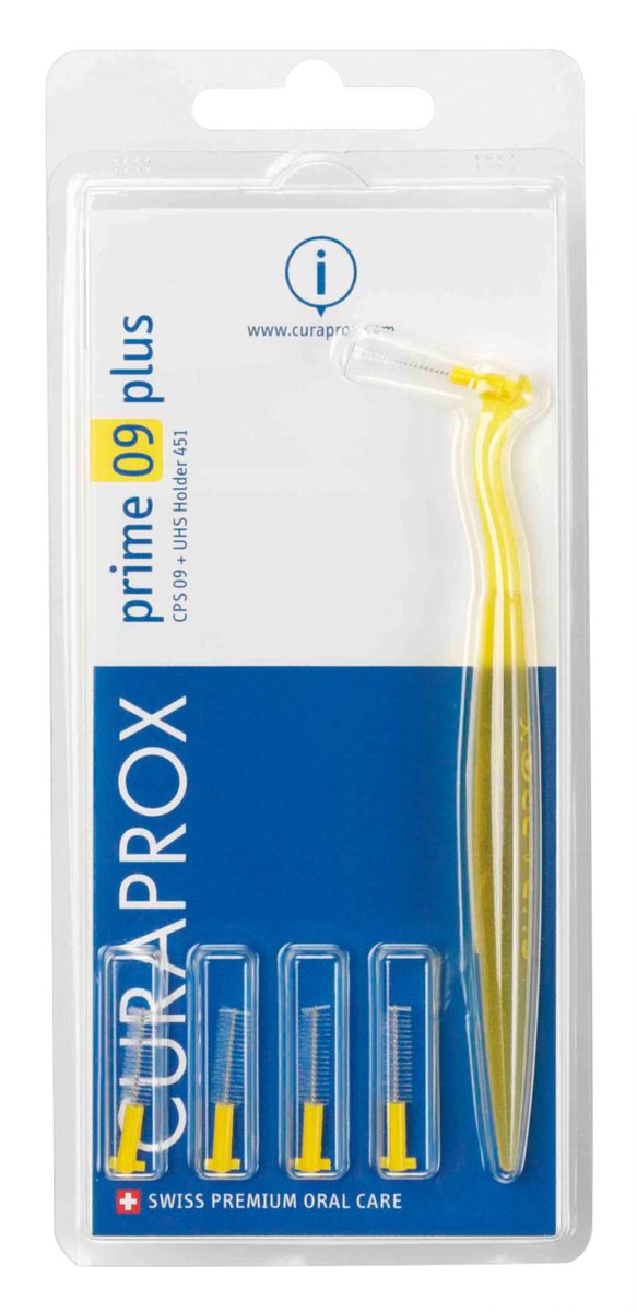 Curaprox CPS 09 Prime PLUS Ершик межзубный 0,9 мм (5 шт), желтый + UHS 451 желтый держательCPS09 plus Curaprox CPS 09 Prime PLUS Ершик межзубный 0,9 мм (5 шт), желтый + UHS 451 желтый держательCPS09 plusВ набор входят 5 ёршиков для регулярной чистки межзубных промежутков и держатель UHS451. Состав: Сверхтонкие щетинки изготовлены из нейлона. Стержень ершика изготовлен из плетеной проволоки (хирургическая сталь), что обеспечивает его прочность.