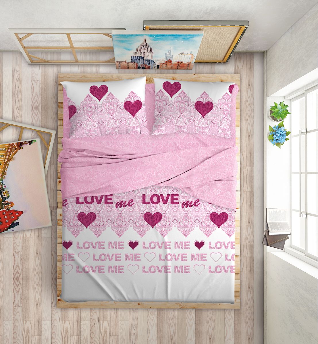 Комплект белья Love Me, 2-спальный, наволочки 50х70, 70х70, цвет: белый, розовый198853 Комплект белья Love Me, 2-спальный, наволочки 50х70, 70х70, цвет: белый, розовый198853Международный бренд для молодых, современных, стильных. Love Me - бренд качественного постельного белья, для молодых людей, создающий ощущение комфорта, защищенности и уюта. При этом - модный, современный, стильный.