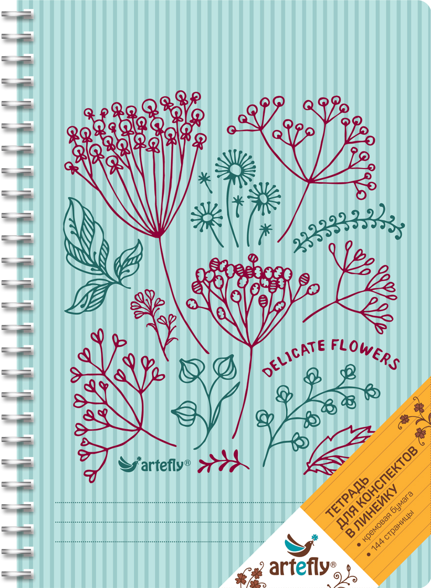 Artefly Тетрадь Delicate Flowers 72 листа в линейку44166 Artefly Тетрадь Delicate Flowers 72 листа в линейку44166Тетрадь Artefly Delicate Flowers предназначена для ведения записей. Ее удобно использовать для конспектов.Красивая и яркая обложка с закругленными углами раскрасит студенческие будни. Внутренний блок представлен 72 листами и скреплен спиралью. Приятная бумага кремового цвета в линейку никого не оставит равнодушным.