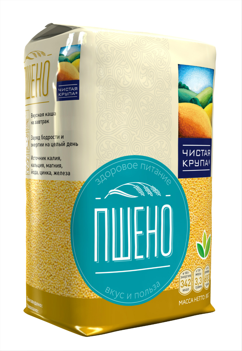 Чистая Крупа пшено шлифованное, 800 г0120710 Чистая Крупа пшено шлифованное, 800 г0120710Пшенная крупа - это богатая палитра витаминов и микроэлементов, которые требуются человеку для ежедневной умственной и физической работы! Пшено является источником калия, кремния, фтора, магния, меди и витамина В1. Пшенная каша также способна выводить из организма ионы тяжелых металлов, что делает её одной из самых необходимых продуктов в рационе современного человека.