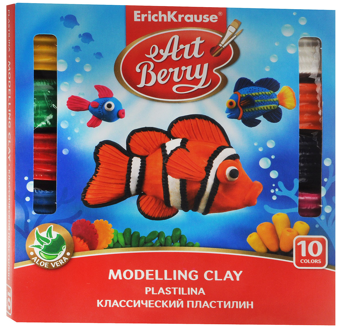 Erich Krause Пластилин ArtBerry 10 цветов12-13/ГП Erich Krause Пластилин ArtBerry 10 цветов12-13/ГППластилин Erich Krause ArtBerry с Алоэ вера нежно заботится о коже ребенка в процессе лепки. Цветовая палитра классического пластилина содержит яркие насыщенные цвета, которые хорошо смешиваются между собой. Производится на основе безопасных компонентов. Сохраняет свою форму, не застывает на воздухе. В комплект входит пластиковый стек.