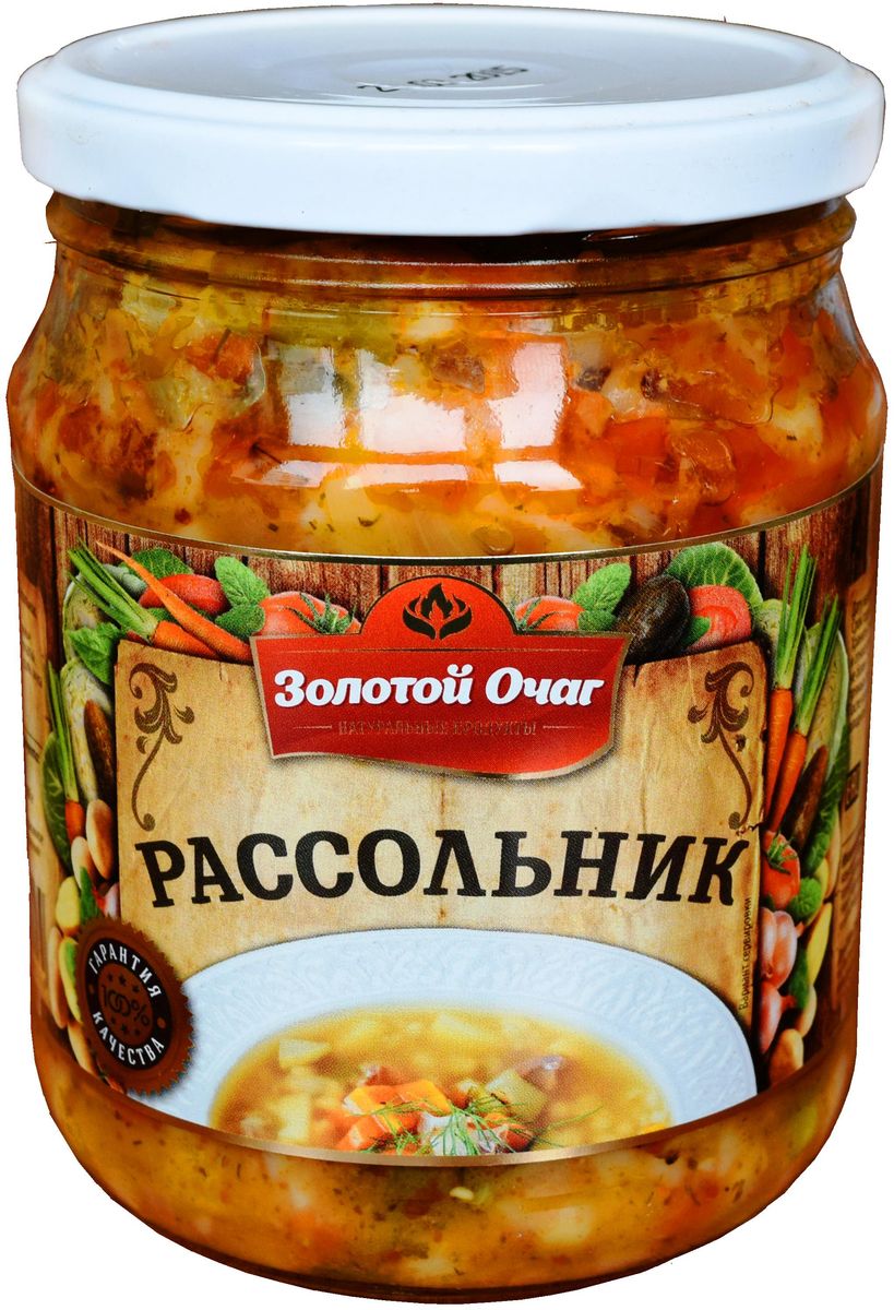 Золотой Очаг рассольник, 500 мл0120710 Золотой Очаг рассольник, 500 мл0120710Способ приготовления: содержимое банки развести водой в соотношении 1:1,5 и кипятить 3-4 минуты.