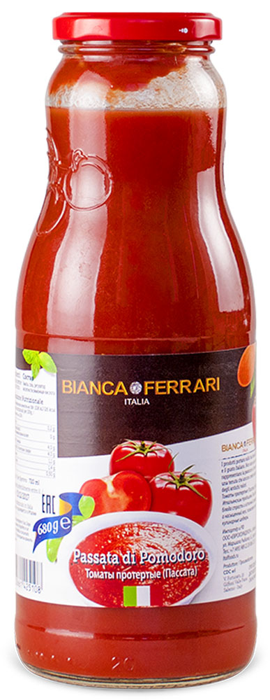 Bianka Ferrari томаты протертые, 680 г50800030 Bianka Ferrari томаты протертые, 680 г50800030Томаты протертые (Пассата) Bianka Ferrari изготовлены по Итальянским традициям. Они привносят в ваши блюда страсть и истинный аромат ценностей, а насыщенный вкус позволяет готовить кулинарные шедевры.