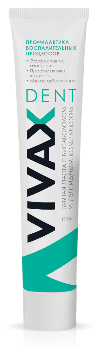 Vivax Паста зубная с пептидным комплексом и Бисабололом, 95 гр0415new Vivax Паста зубная с пептидным комплексом и Бисабололом, 95 гр0415newДля ежедневного использования, в качестве профилактики заболеваний полости рта. • эффективно решает проблему профилактики кариеса, стимулирует местный иммунитет полости рта, препятствует образованию зубных отложений • эффективна для профилактики и в составе комплексного лечения всех форм гингвита, пародонтита и стоматита • мягко отбеливает зубы, снижая пигментацию эмали и сглаживая микротрещины эмали • обладает приятным вкусом и освежает дыхание Рекомендуется использовать в комплексе с бальзамом для полости рта с пептидным комплексом, неовитином и гелем «алоэ-вера»